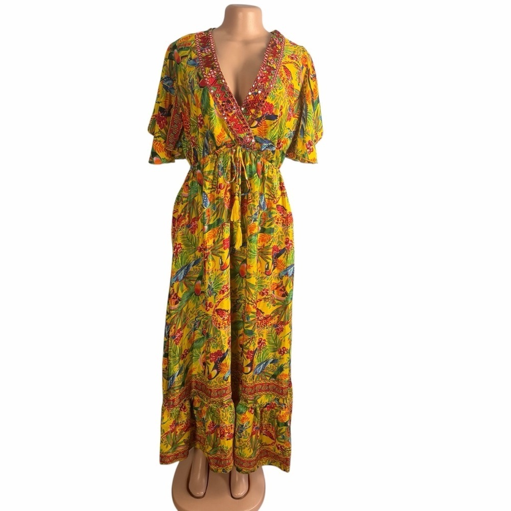 3/$30 ☀️ Nation AK Outfits Floral V-Neck Maxi Dress Yellow and Red